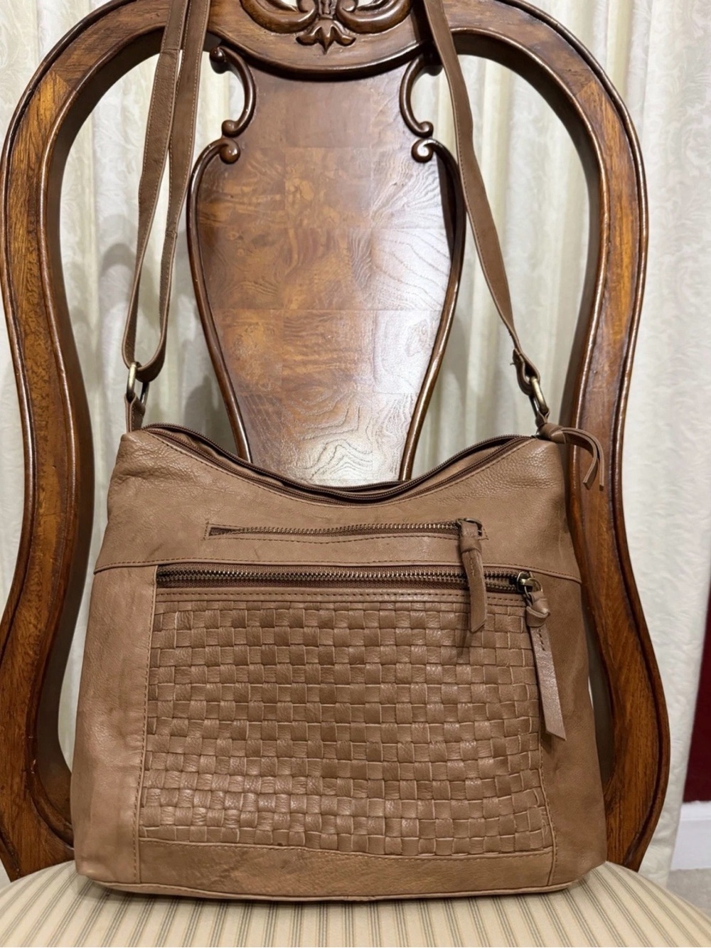 Great American Leather Works Woven Panel Shoulder Bag in Light Brown